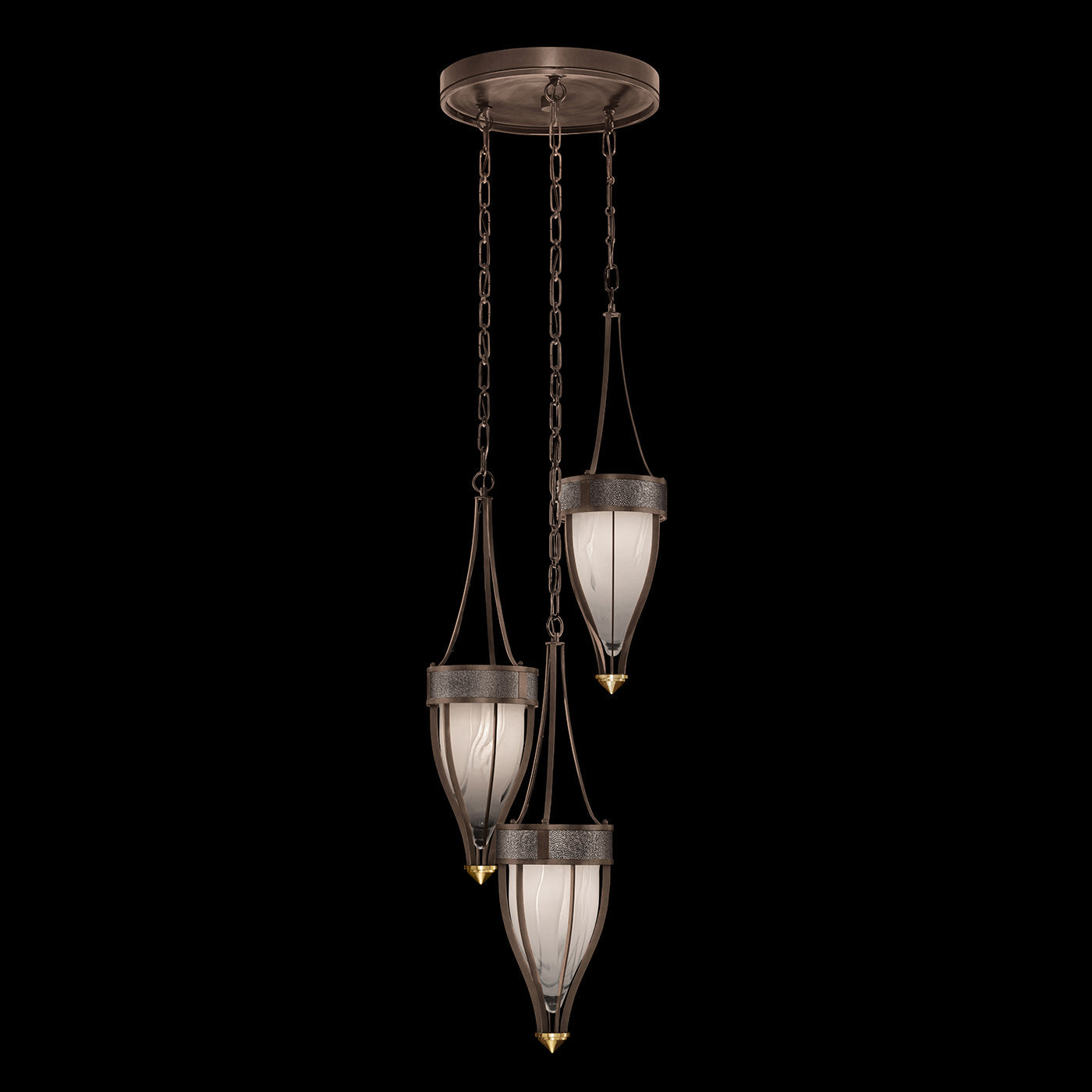 17.5 Inch Handblown Glass and Shagreen Pendant Light / Bronze / Brass / Pebble