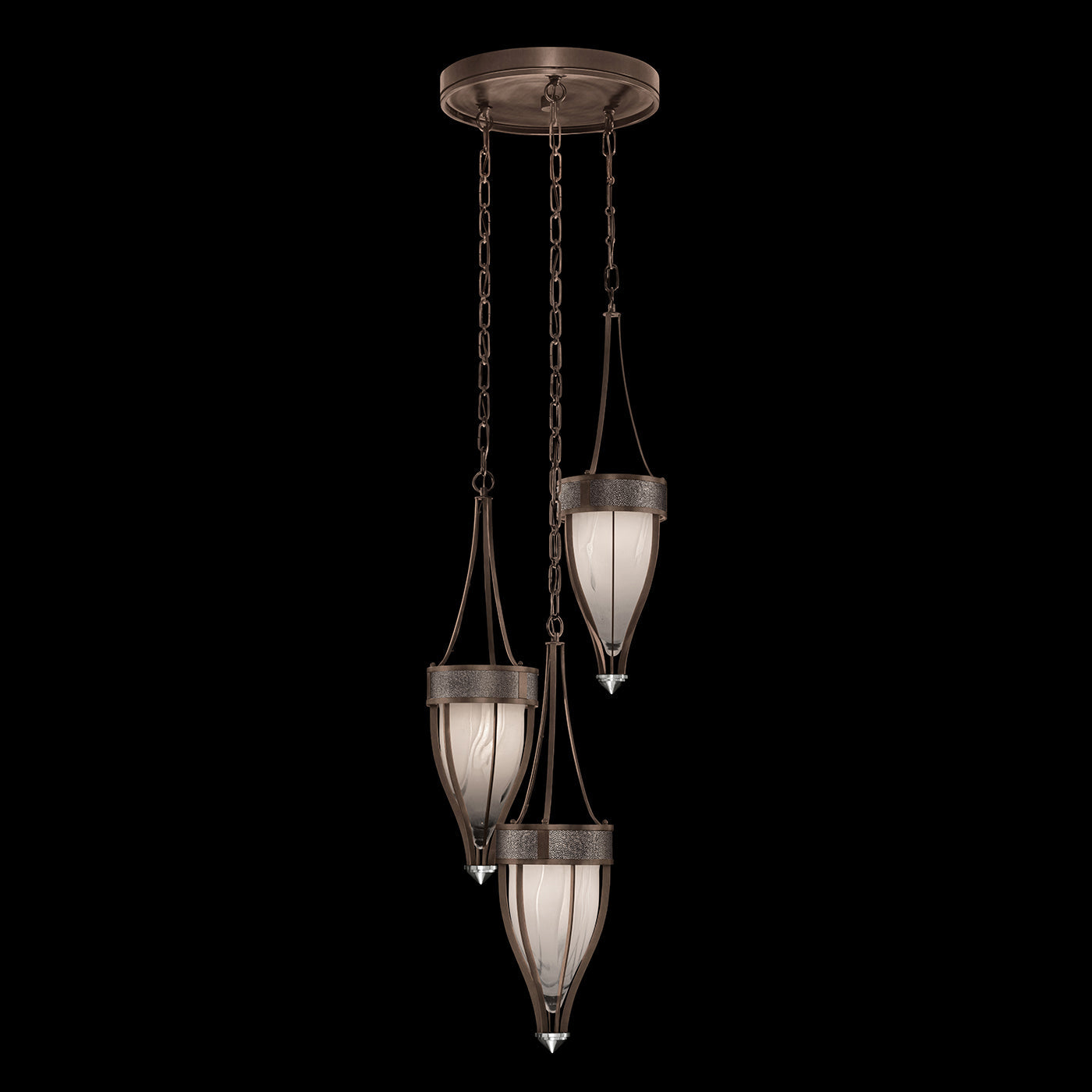17.5 Inch Handblown Glass and Shagreen Pendant Light / Bronze / Nickel / Pebble