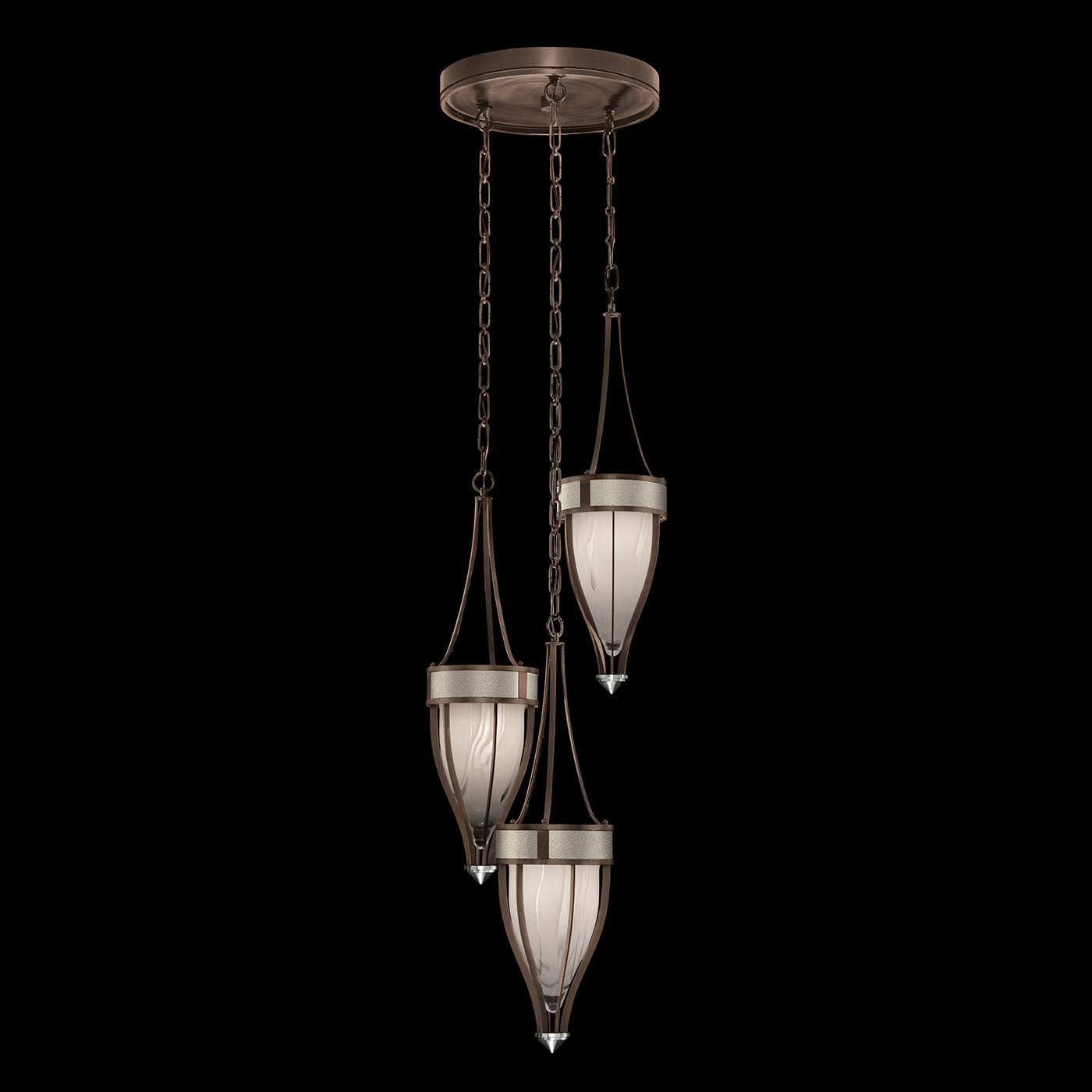 17.5 Inch Handblown Glass and Shagreen Pendant Light / Bronze / Nickel / Coco