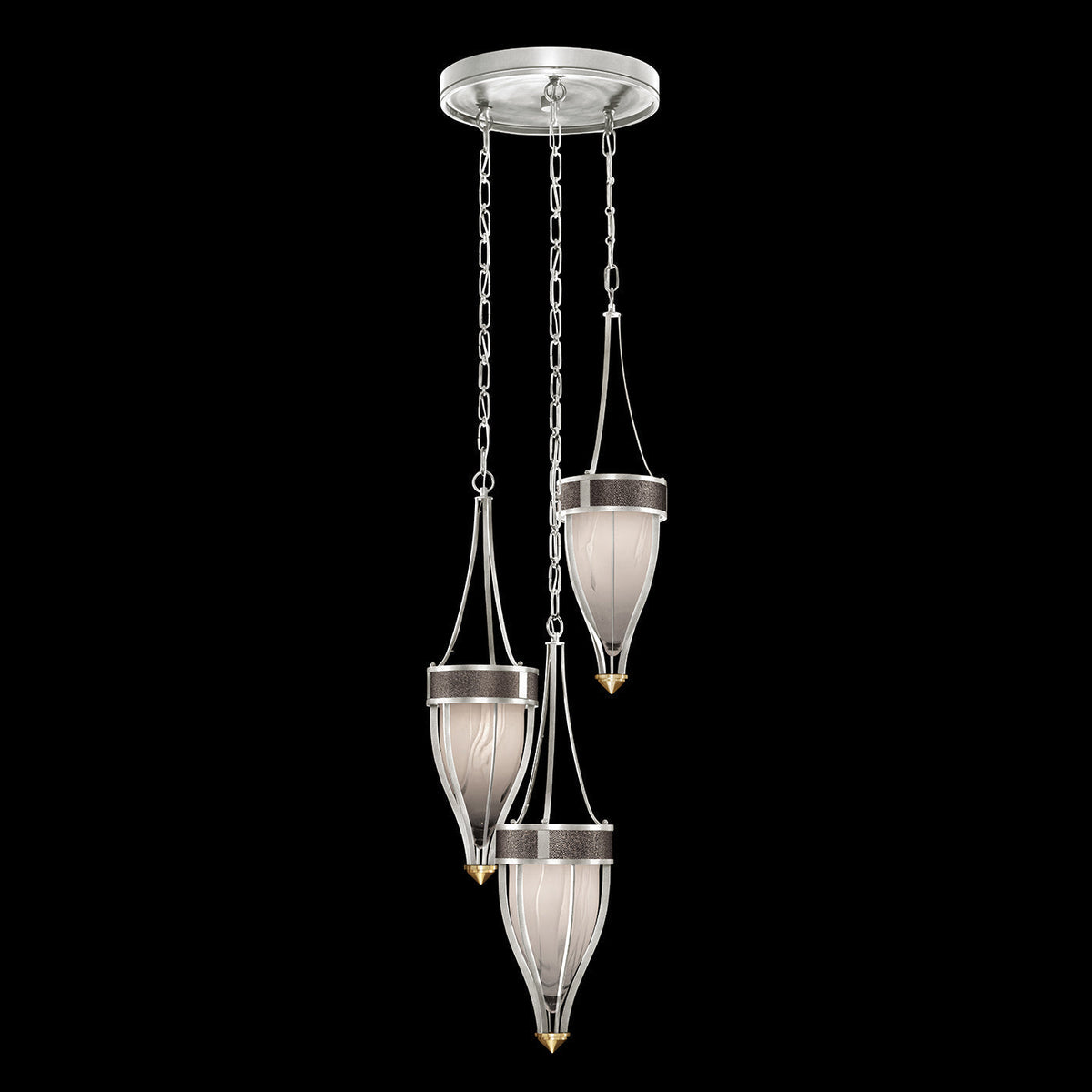 17.5 Inch Handblown Glass and Shagreen Pendant Light