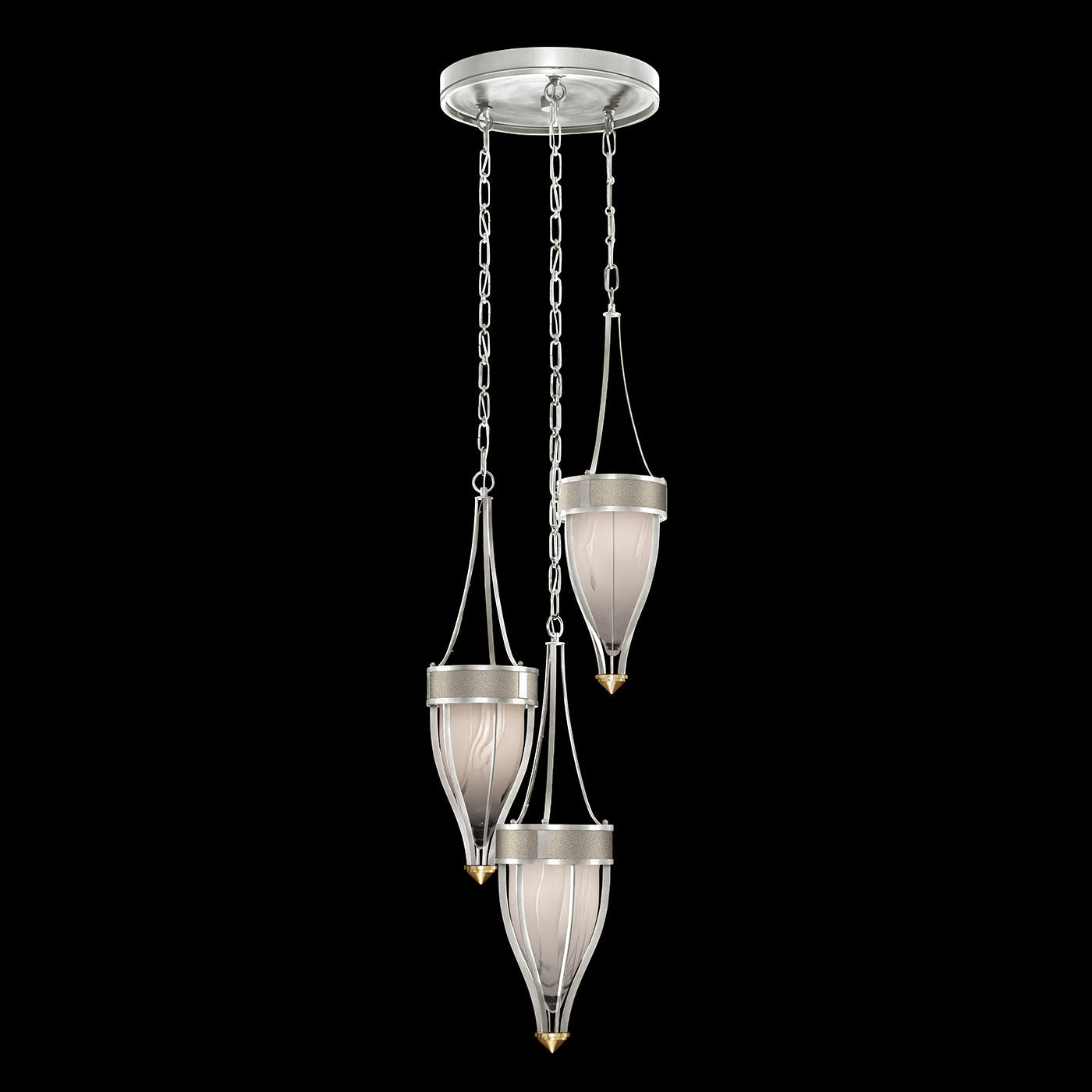 17.5 Inch Handblown Glass and Shagreen Pendant Light / Silver Leaf / Brass / Coco