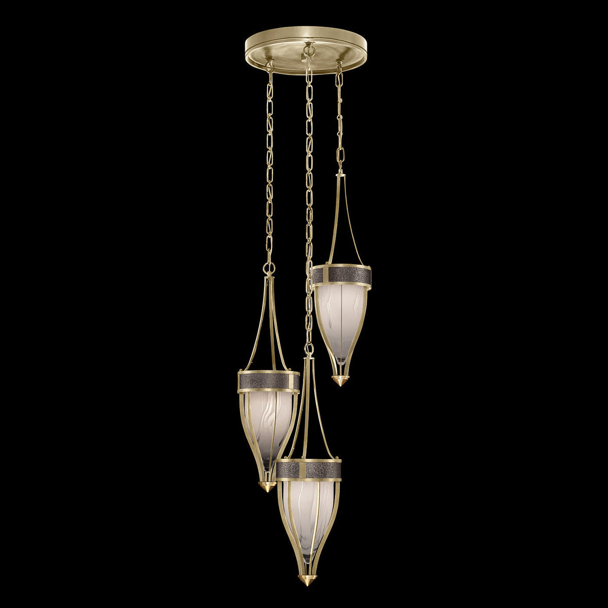 17.5 Inch Handblown Glass and Shagreen Pendant Light