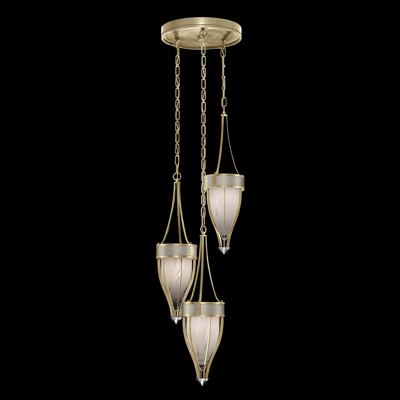 17.5 Inch Handblown Glass and Shagreen Pendant Light / Soft Gold Leaf / Nickel / Coco