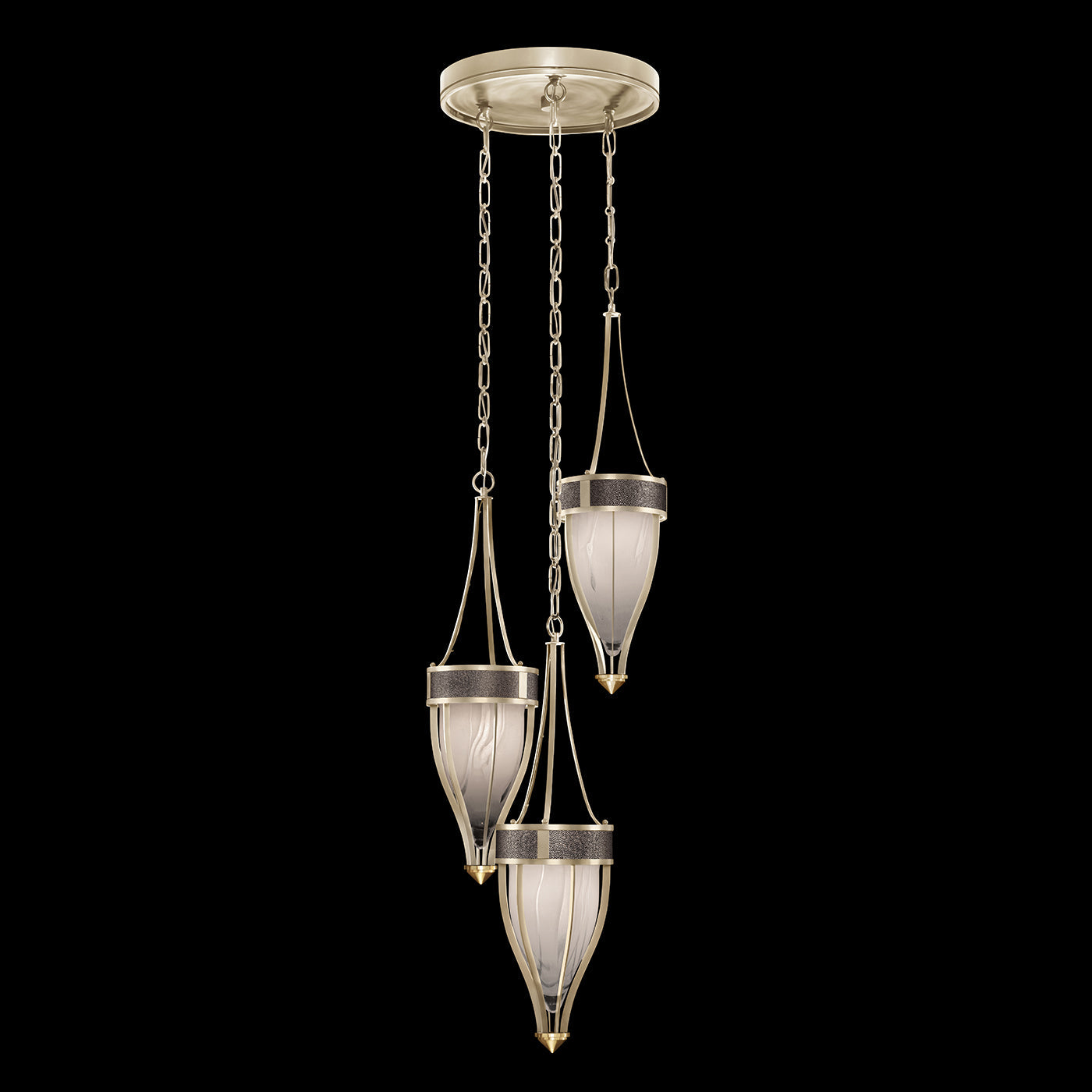 17.5 Inch Handblown Glass and Shagreen Pendant Light / Champagne / Brass / Pebble