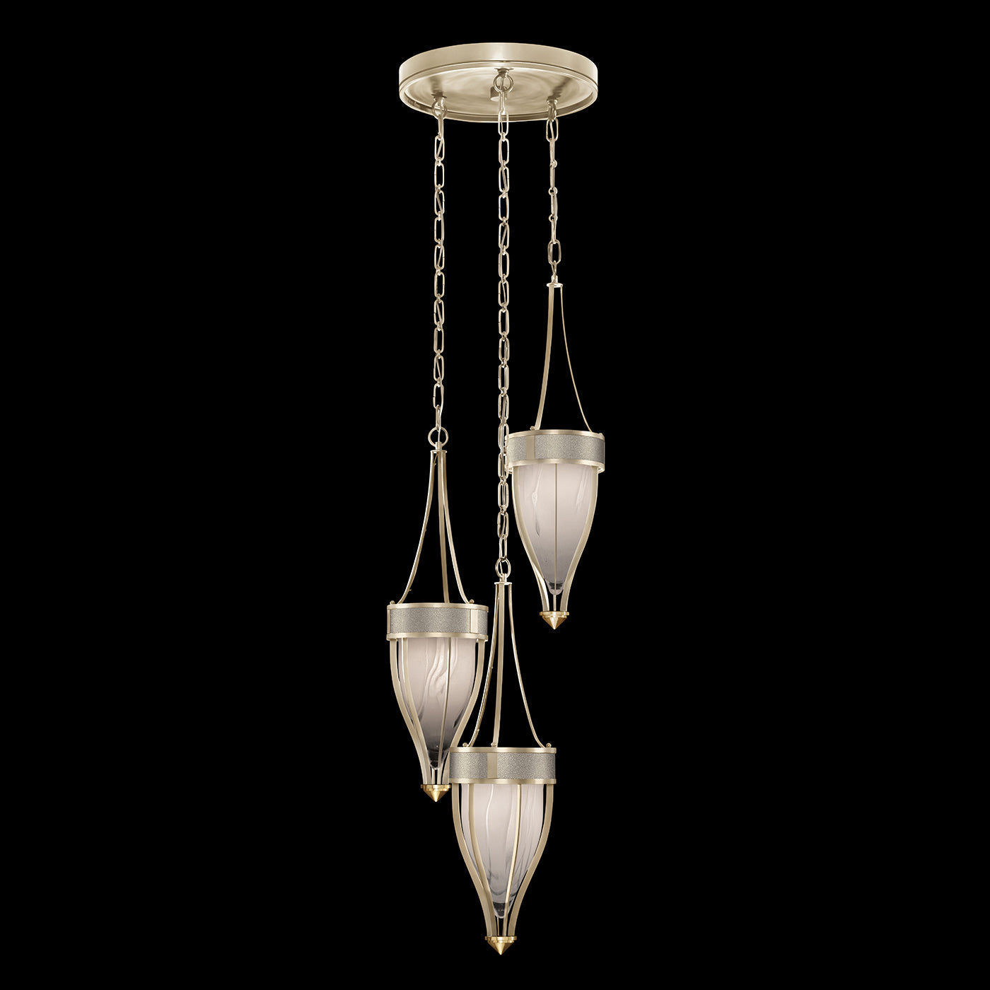17.5 Inch Handblown Glass and Shagreen Pendant Light / Champagne / Brass / Coco