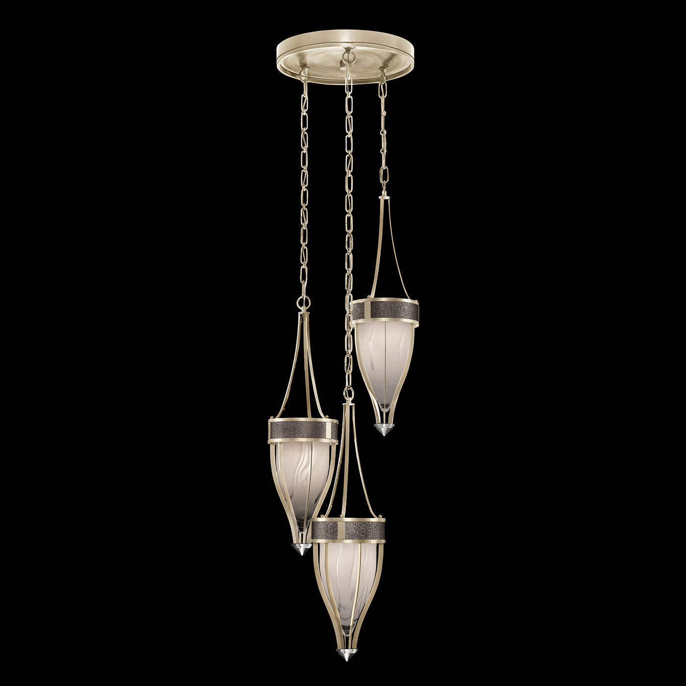 17.5 Inch Handblown Glass and Shagreen Pendant Light / Champagne / Nickel / Pebble