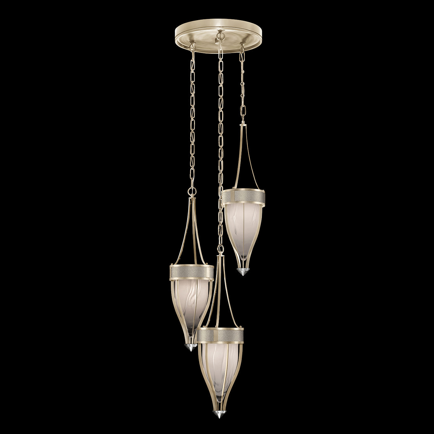 17.5 Inch Handblown Glass and Shagreen Pendant Light / Champagne / Nickel / Coco