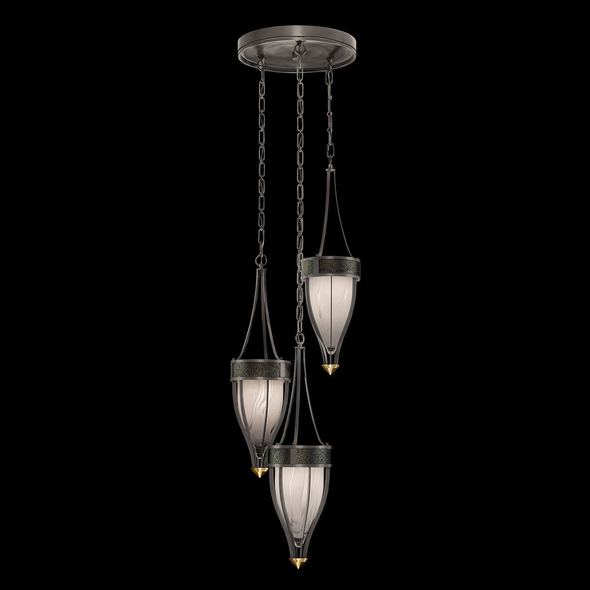 17.5 Inch Handblown Glass and Shagreen Pendant Light