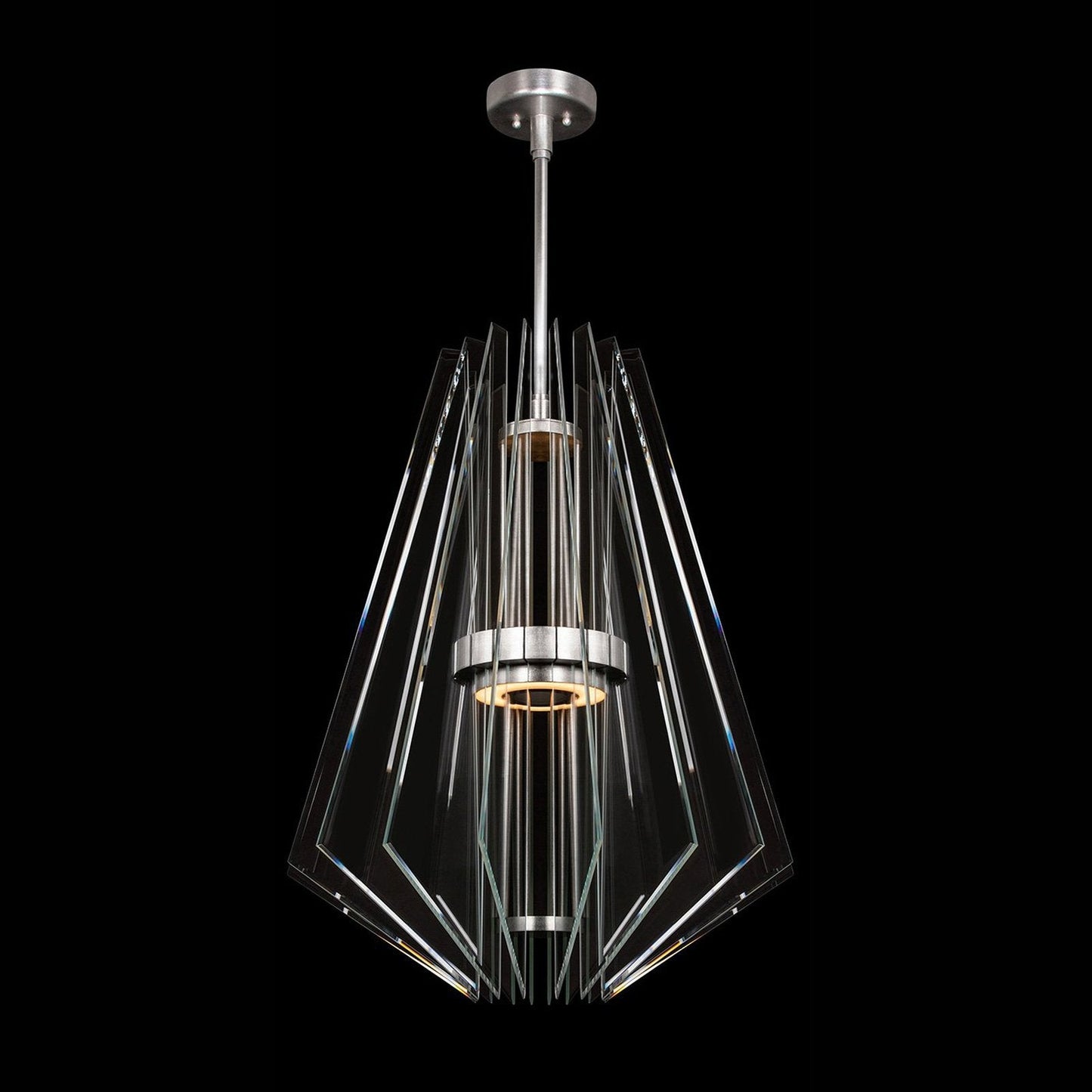 28 Inch Gold Leaf Crystal Plane Pendant Light / Down / Silver