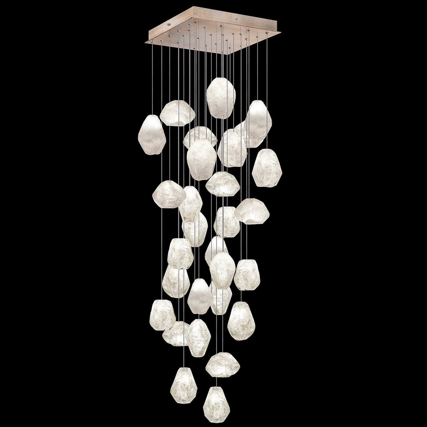 30 Inch Clear Quartz Square Pendant Light / Gold