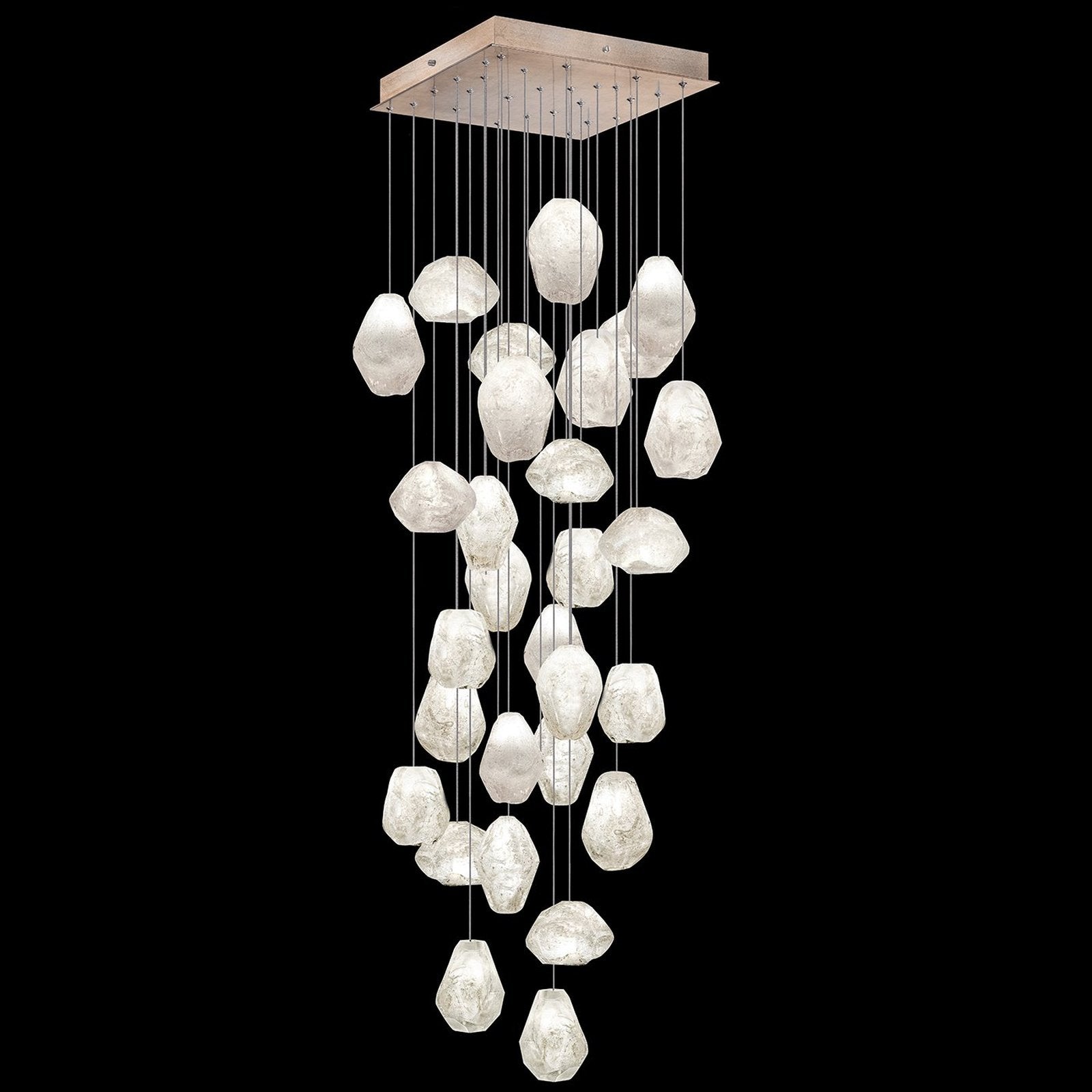 30 Inch Clear Quartz Square Pendant Light / Gold