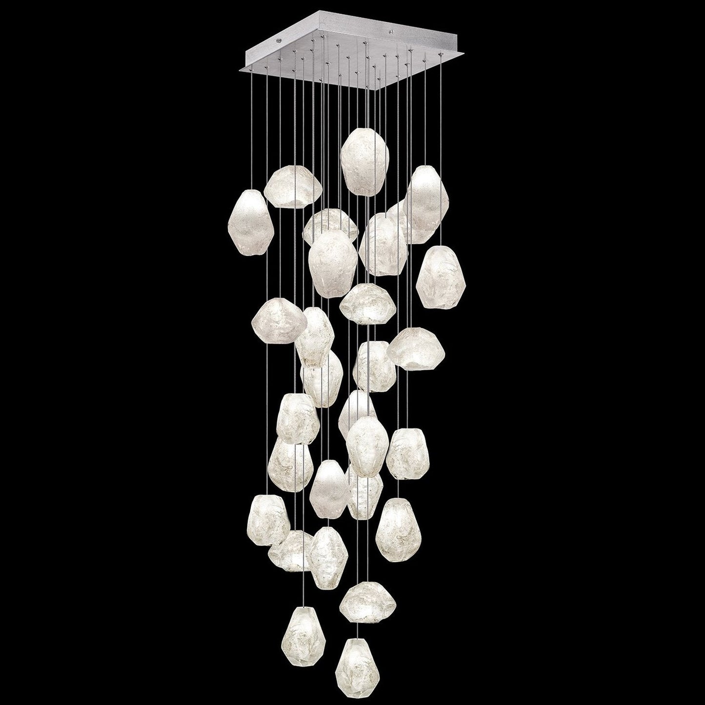 30 Inch Clear Quartz Square Pendant Light / Silver
