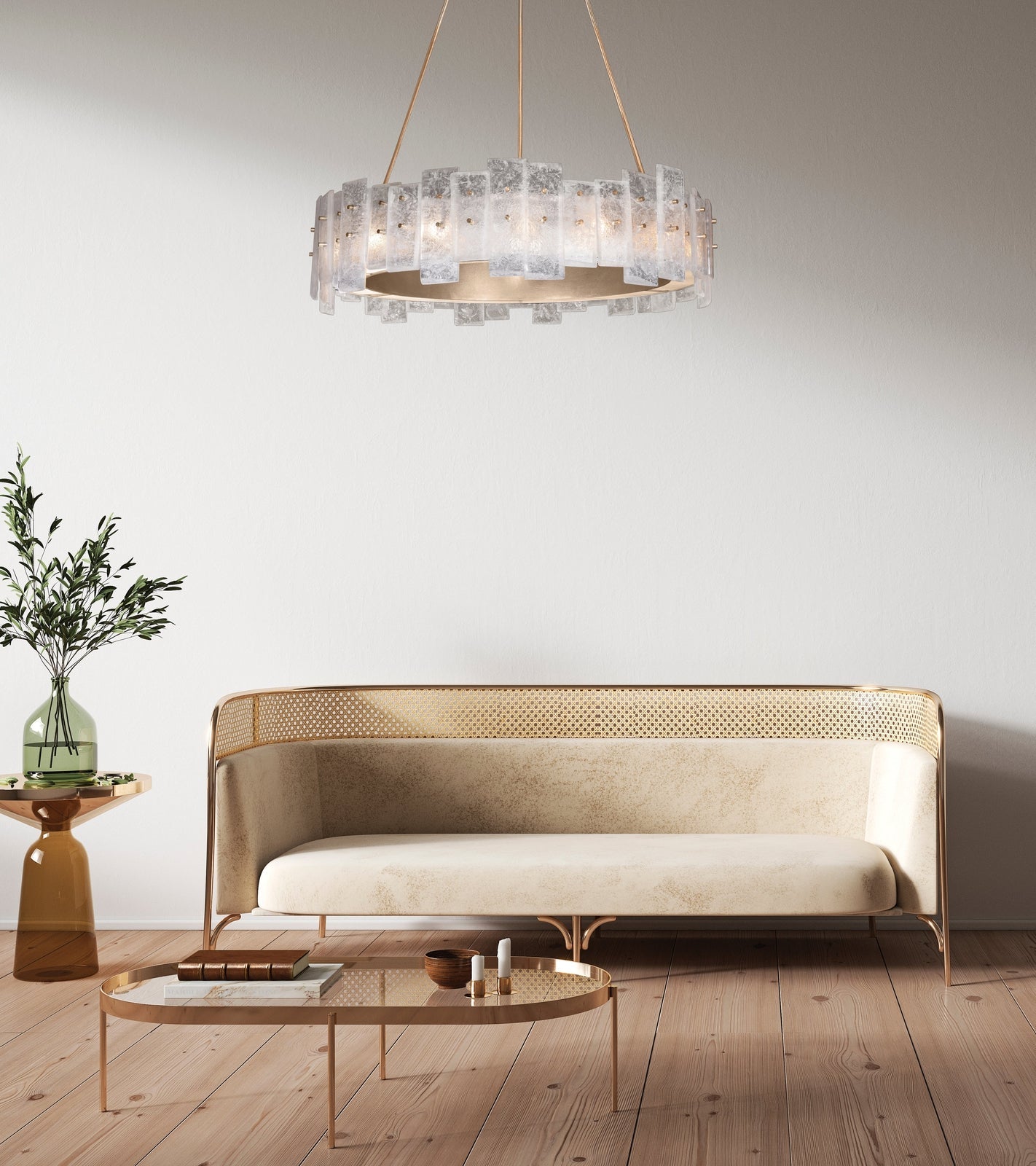33 Inch Soft Gold and Silver Cast Glass Pendant Light / Silver