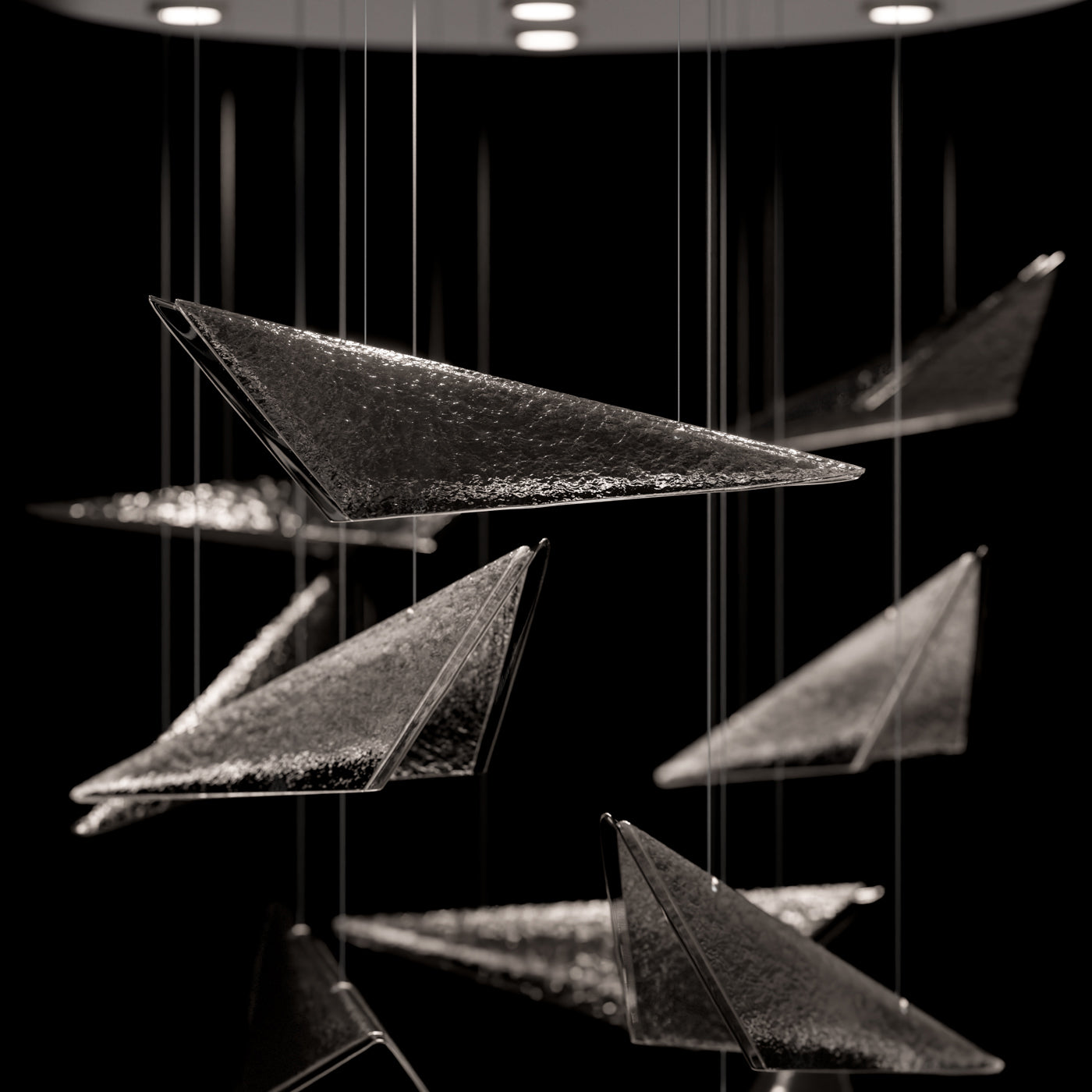 36 Inch Cascading Textured Glass Pendant Light