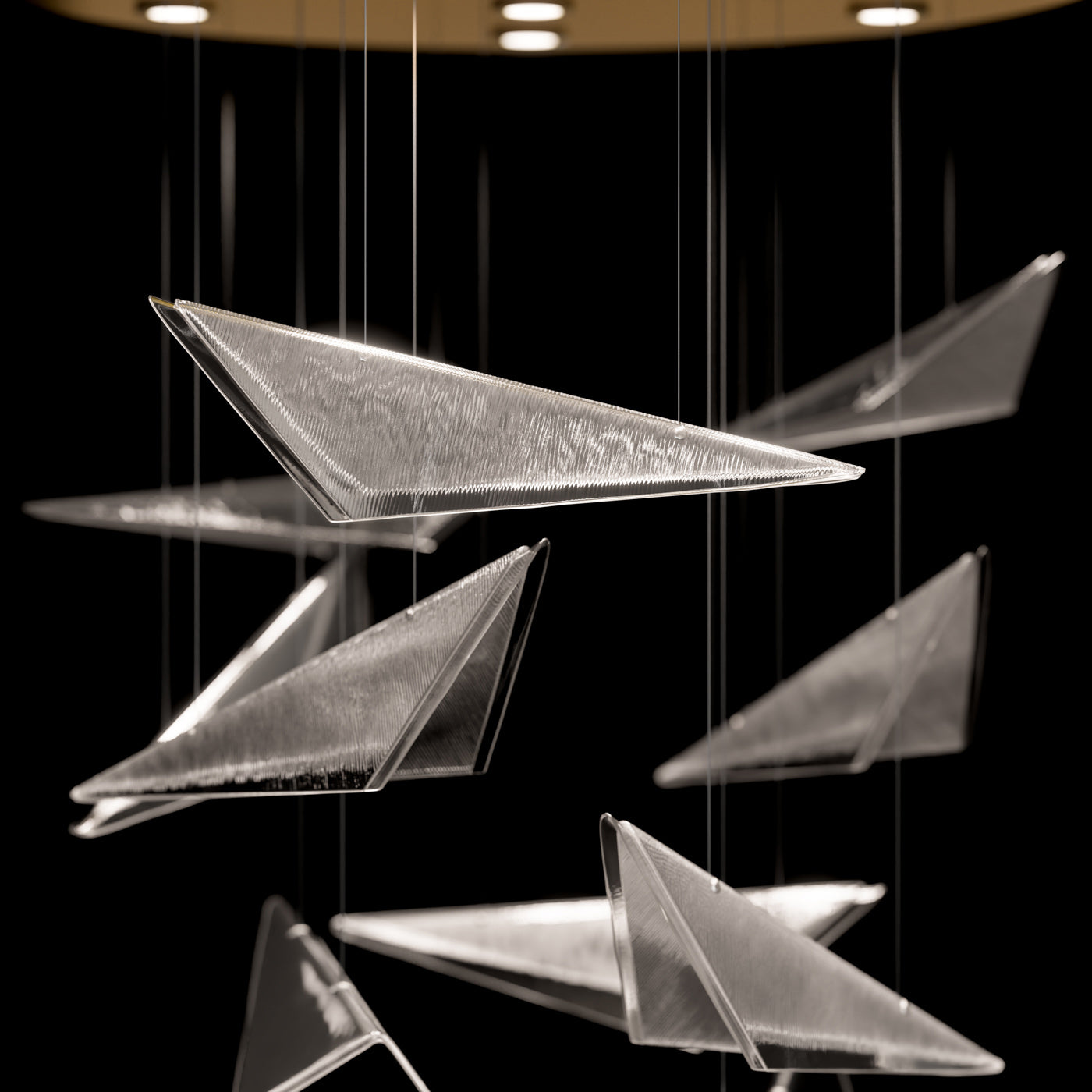 36 Inch Cascading Textured Glass Pendant Light