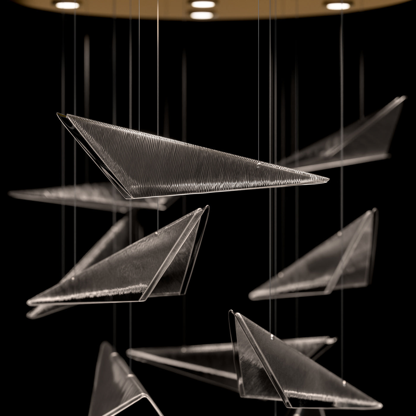 36 Inch Cascading Textured Glass Pendant Light