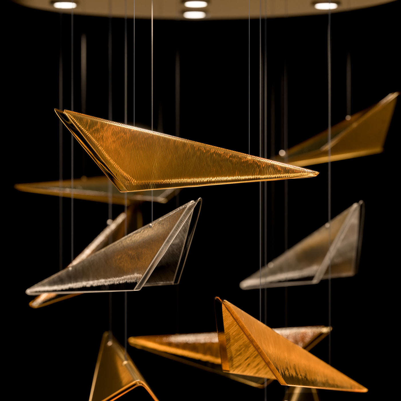 36 Inch Cascading Textured Glass Pendant Light