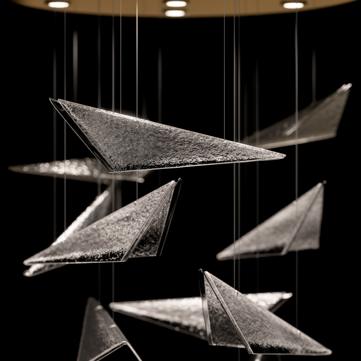36 Inch Cascading Textured Glass Pendant Light