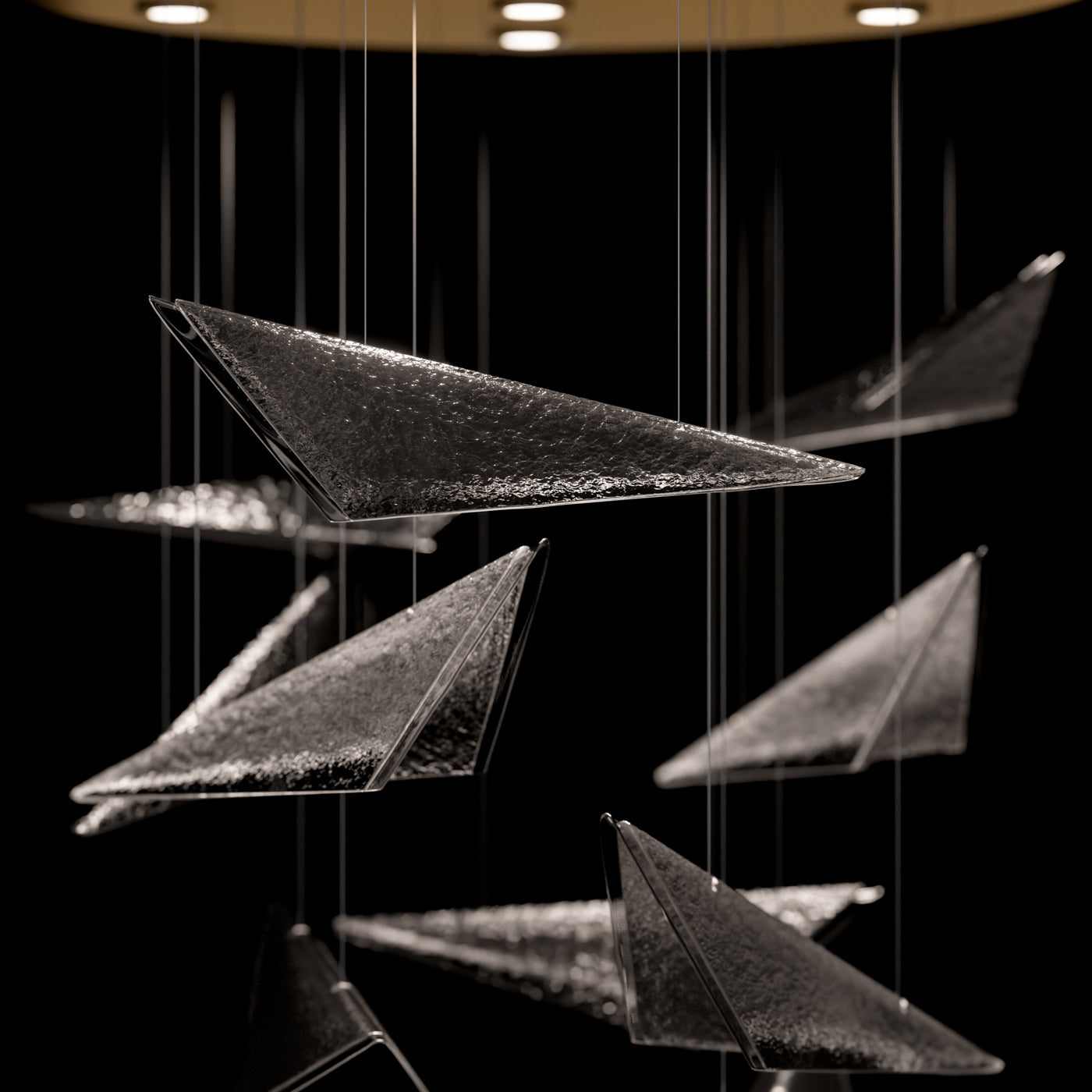 36 Inch Cascading Textured Glass Pendant Light