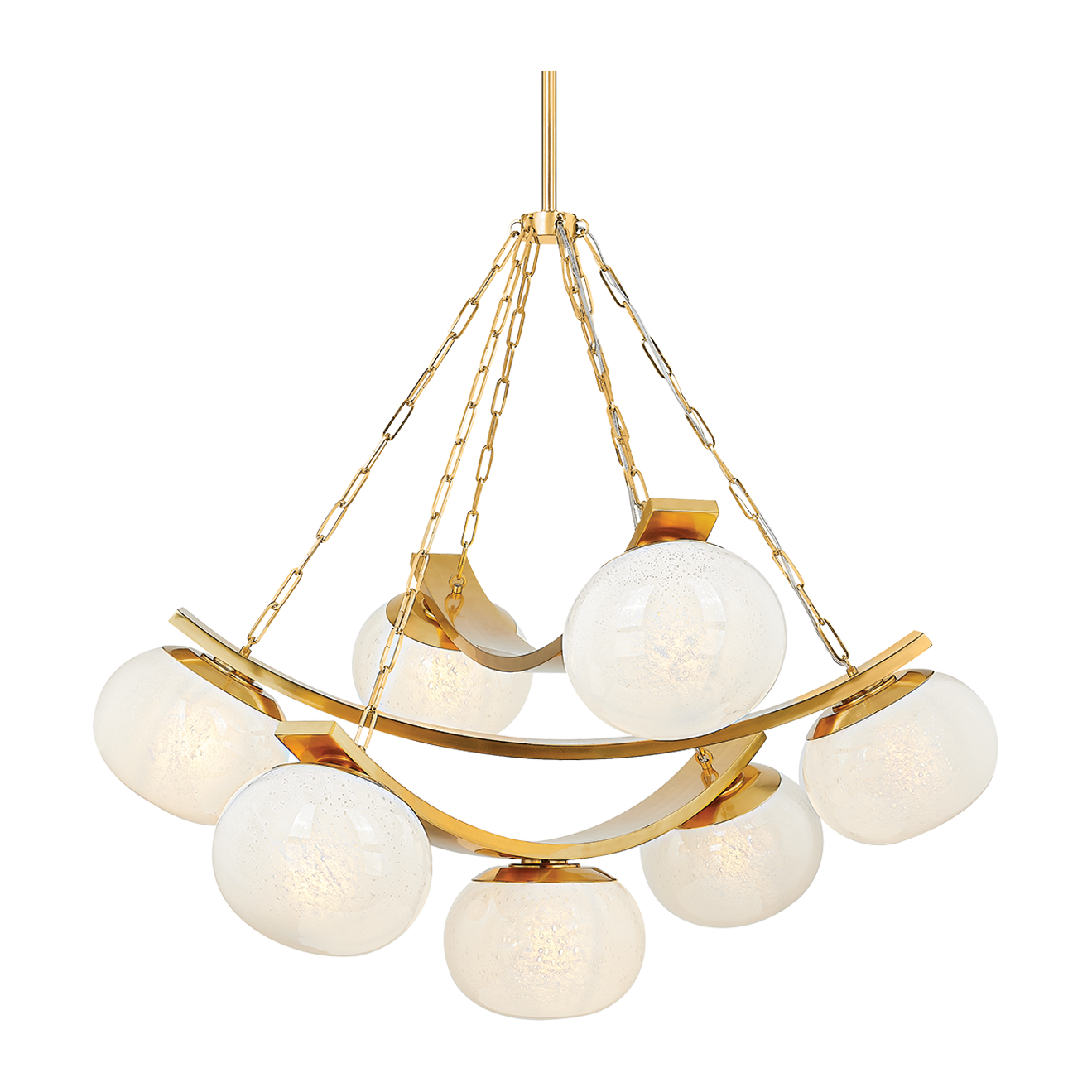 43.75 Inch Seven-Light Seedy Glass Chandelier / Aged Brass