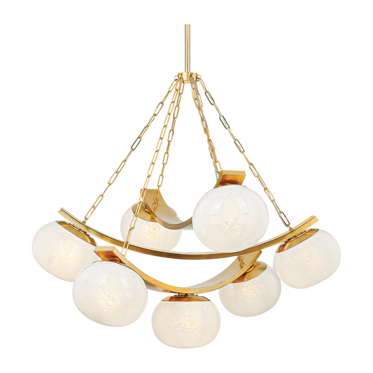 43.75 Inch Seven-Light Seedy Glass Chandelier / Aged Brass