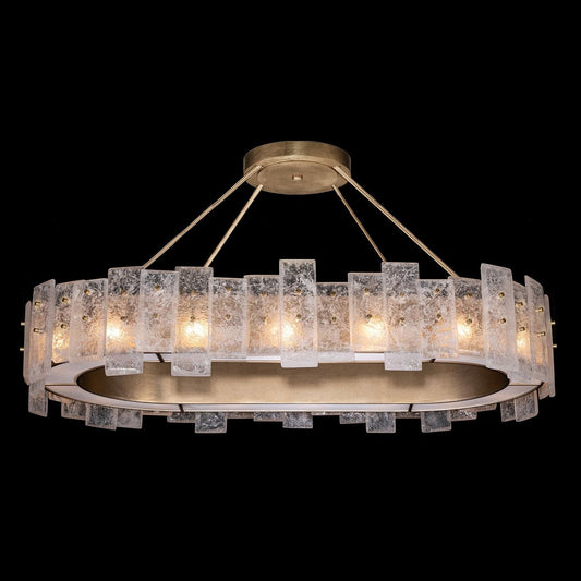 44 Inch Oblong Cast Glass Pendant Light / Gold