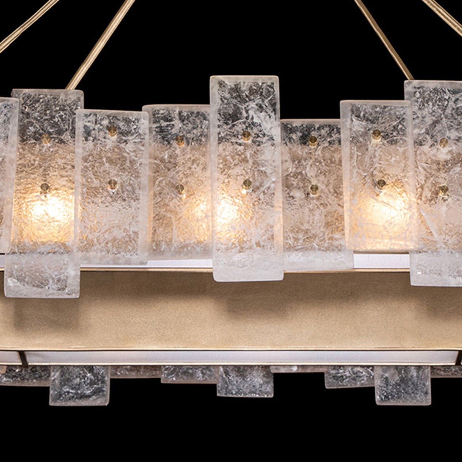 44 Inch Oblong Cast Glass Pendant Light / Silver