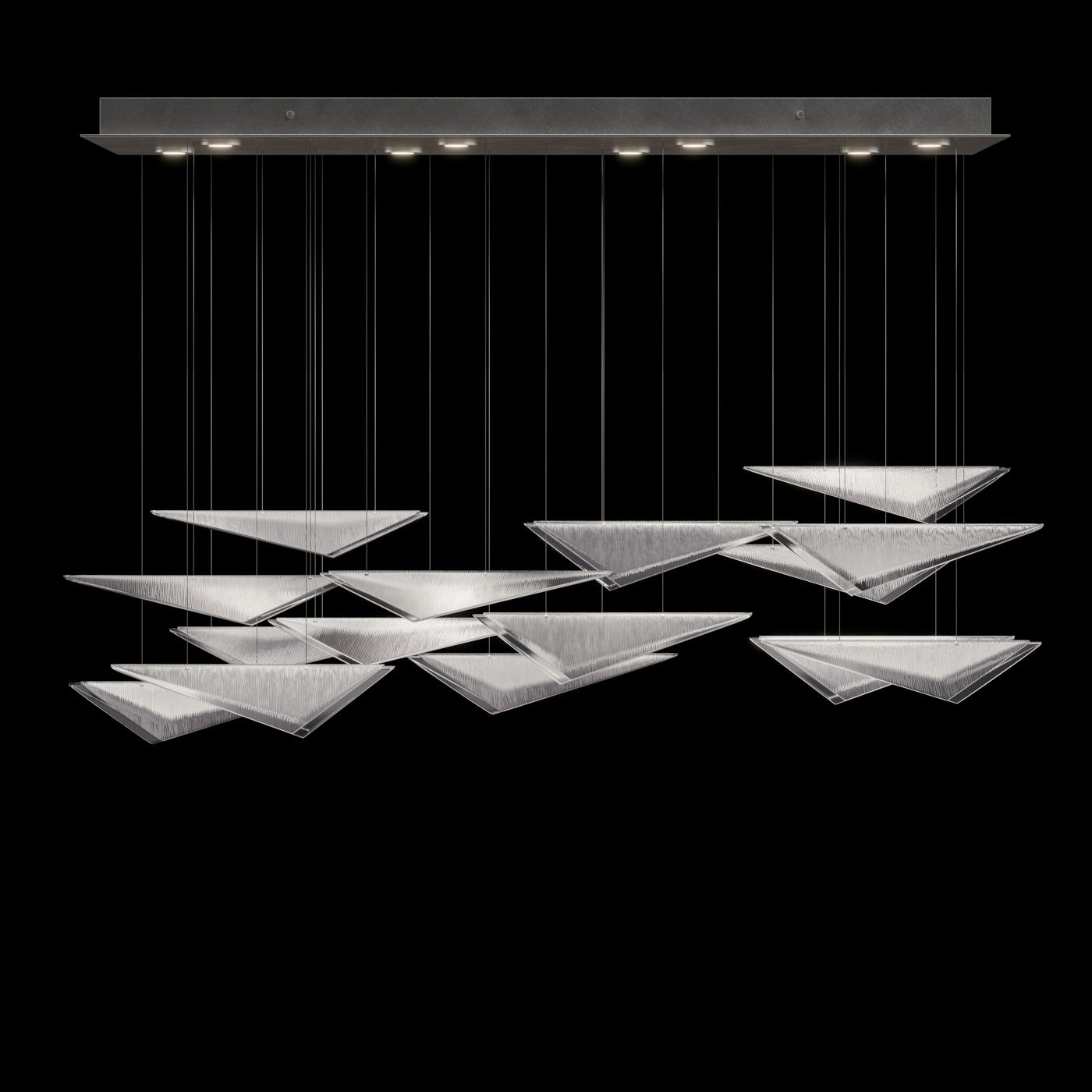 58 Inch Cascading Glass Linear Pendant / Silver / Clear Linear
