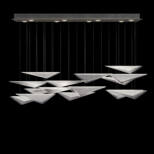 58 Inch Cascading Glass Linear Pendant / Silver / Clear Linear