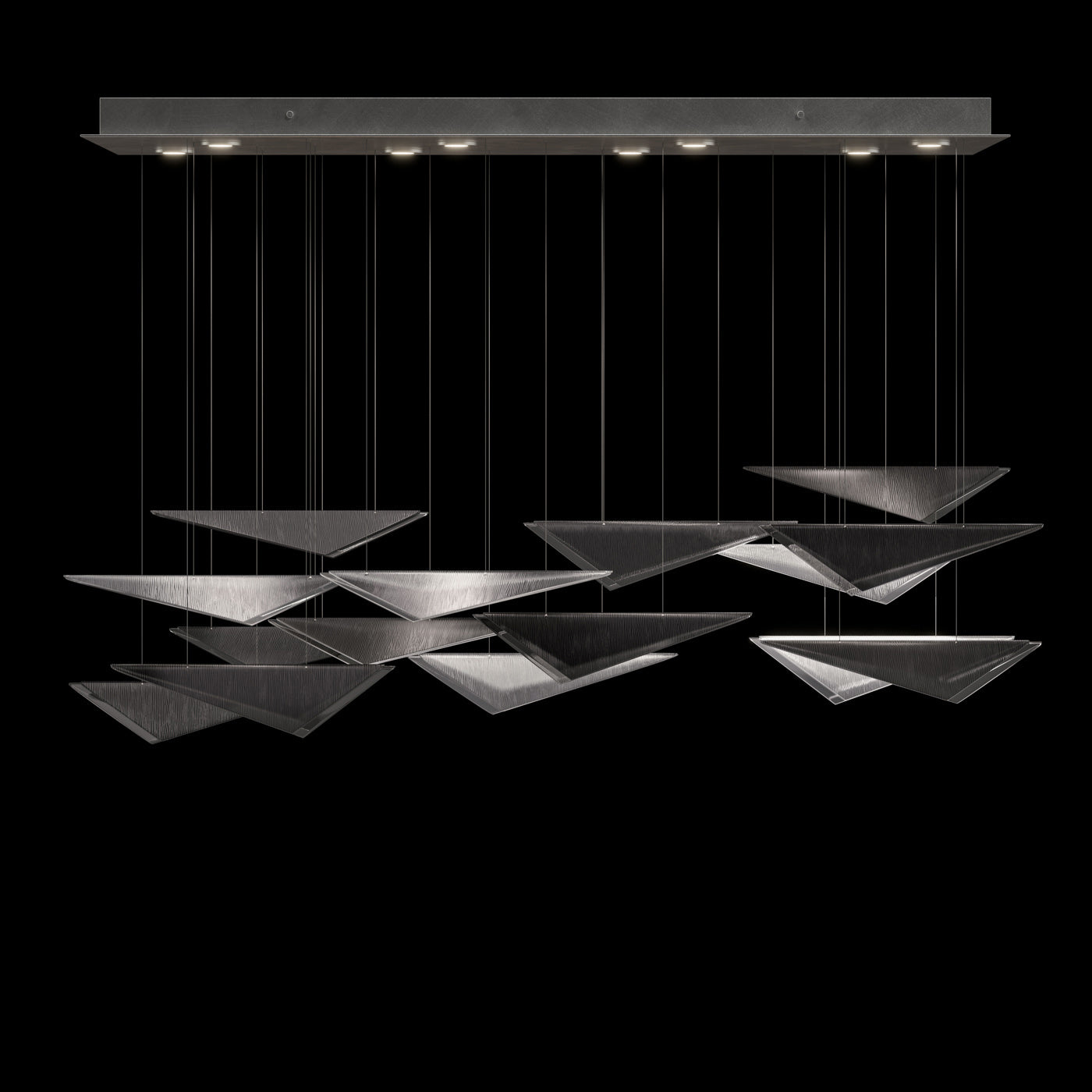 58 Inch Cascading Glass Linear Pendant / Silver / Amber Linear