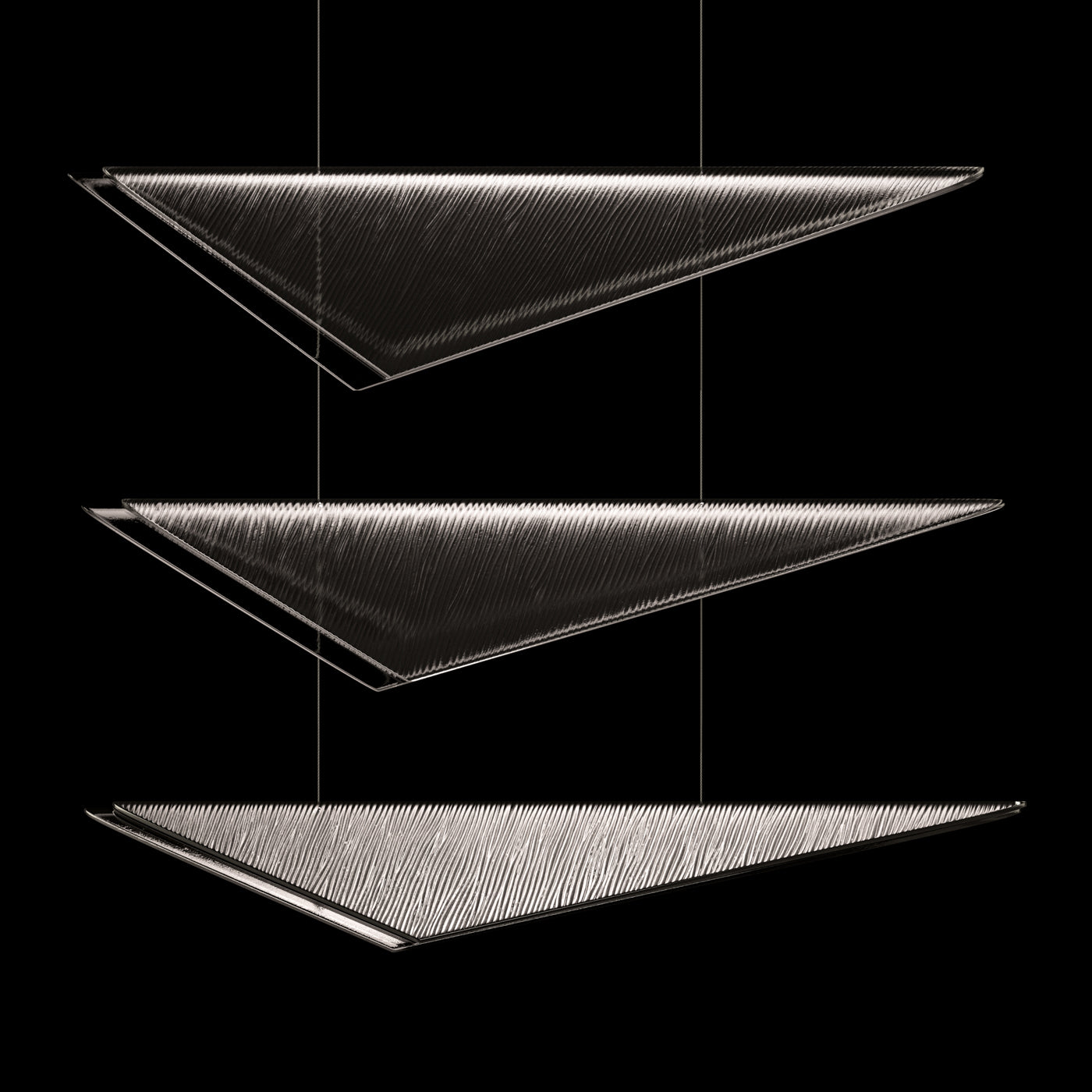 58 Inch Cascading Glass Linear Pendant / Silver / Clear Hammered