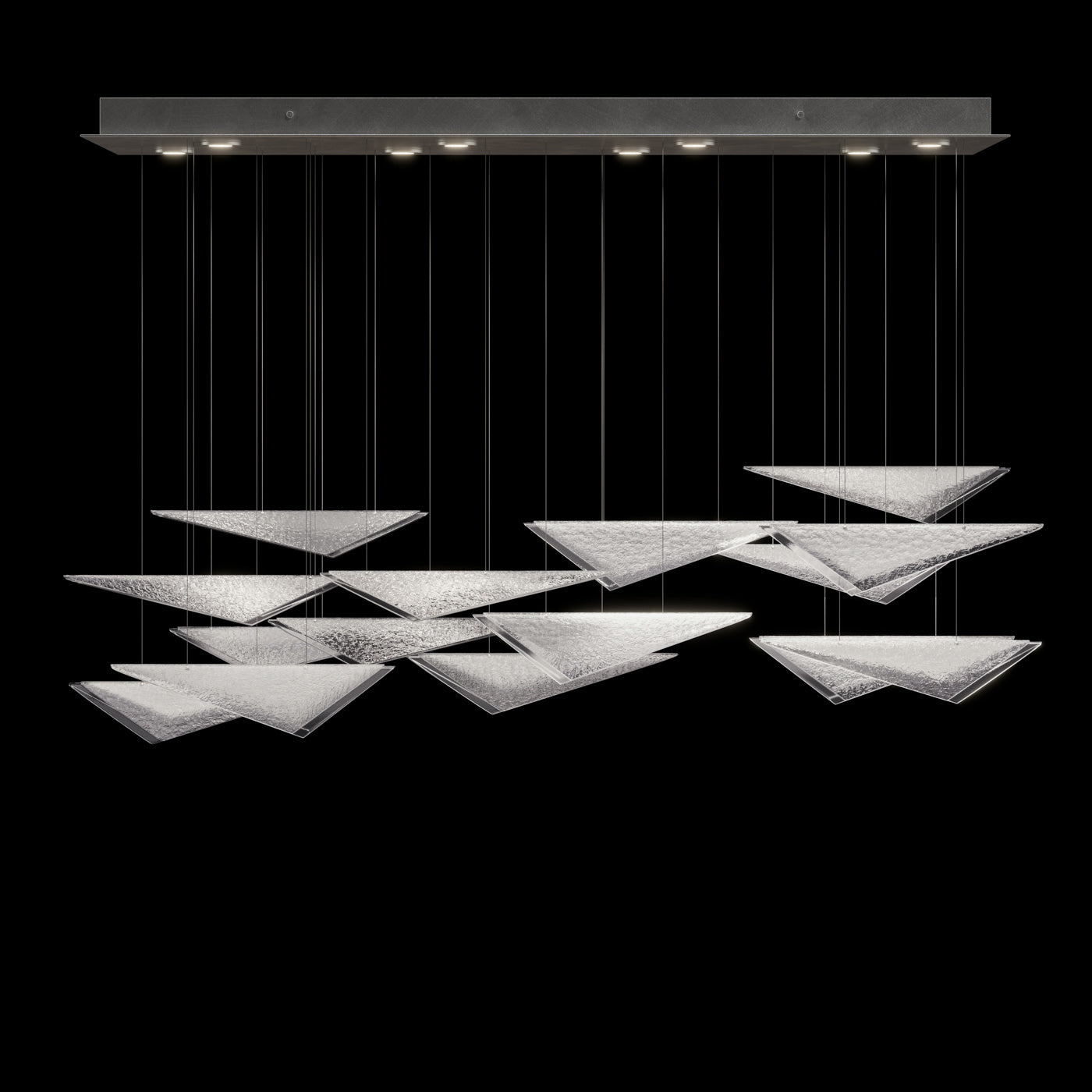 58 Inch Cascading Glass Linear Pendant / Soft Gold / Clear Linear