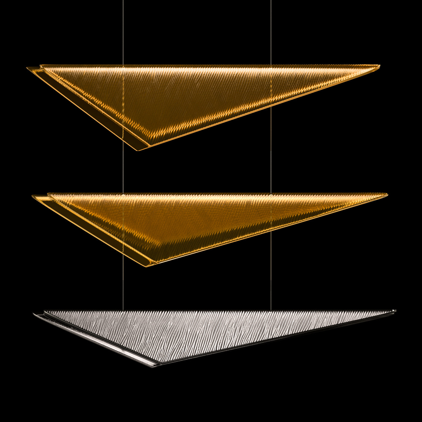 58 Inch Cascading Glass Linear Pendant / Silver / Amber Hammered