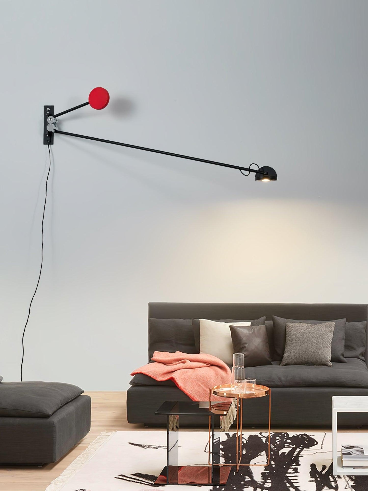 Adjustable Counterweight LED Wall Light / W 48.8″ x H 7.9″ / W 124cm x H 20cm / Black & Red / US Plug
