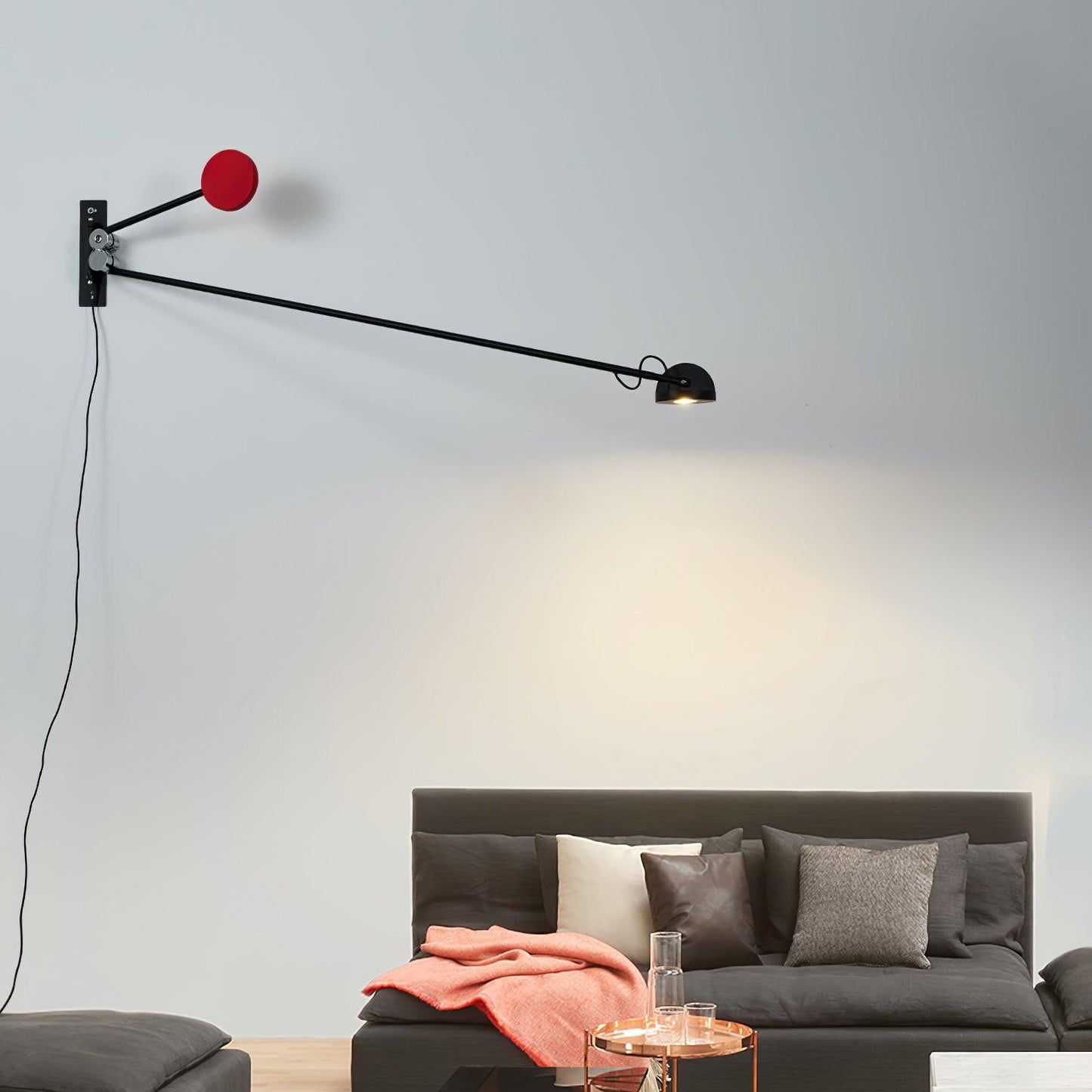 Adjustable Counterweight LED Wall Light / W 48.8″ x H 7.9″ / W 124cm x H 20cm Set of 2 / Black & Red / EU Plug