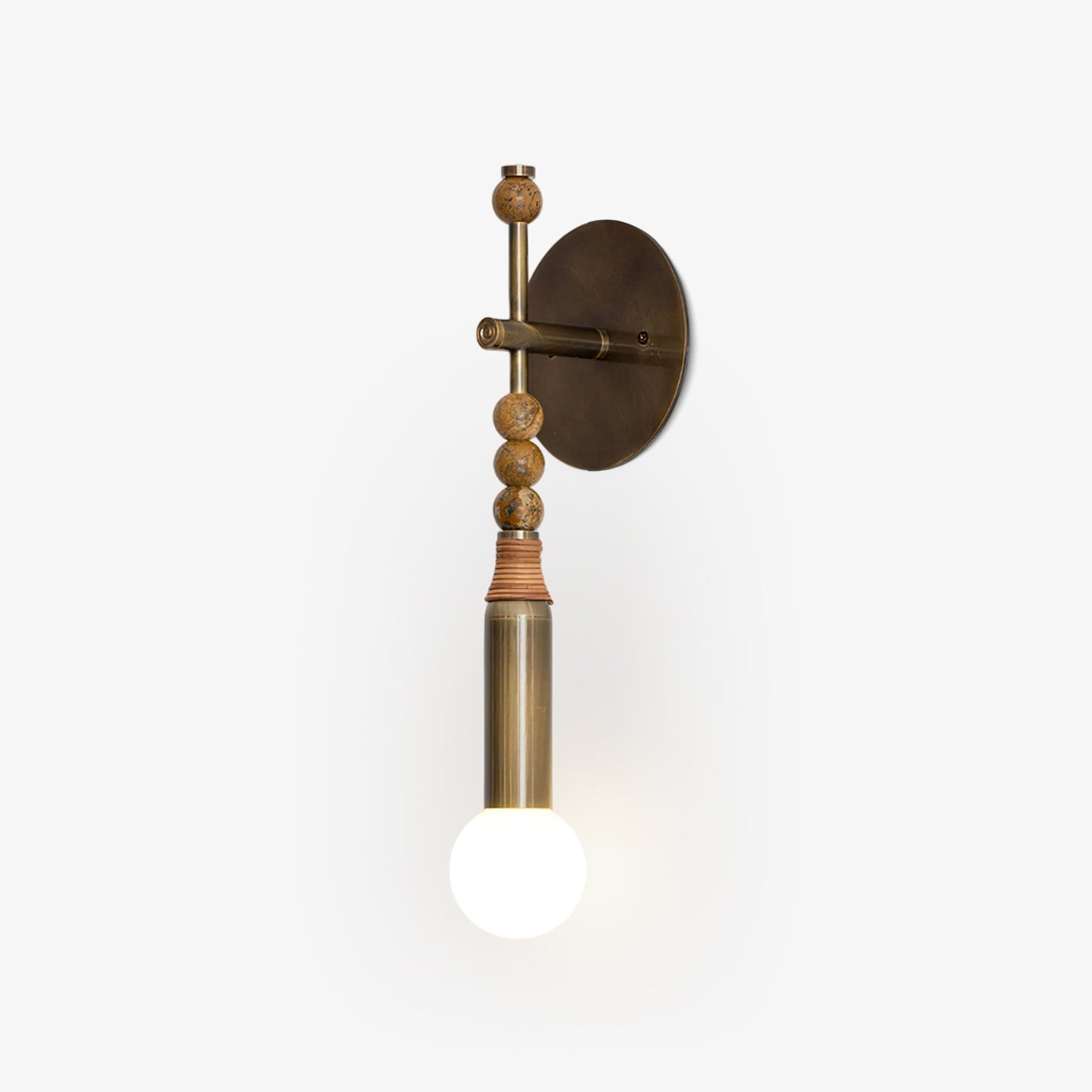 Antique Brass and Marble Statement Wall Light / ∅ 5.9" x W 4.5" x H 18.9" / Antique Brass & Brown Marble