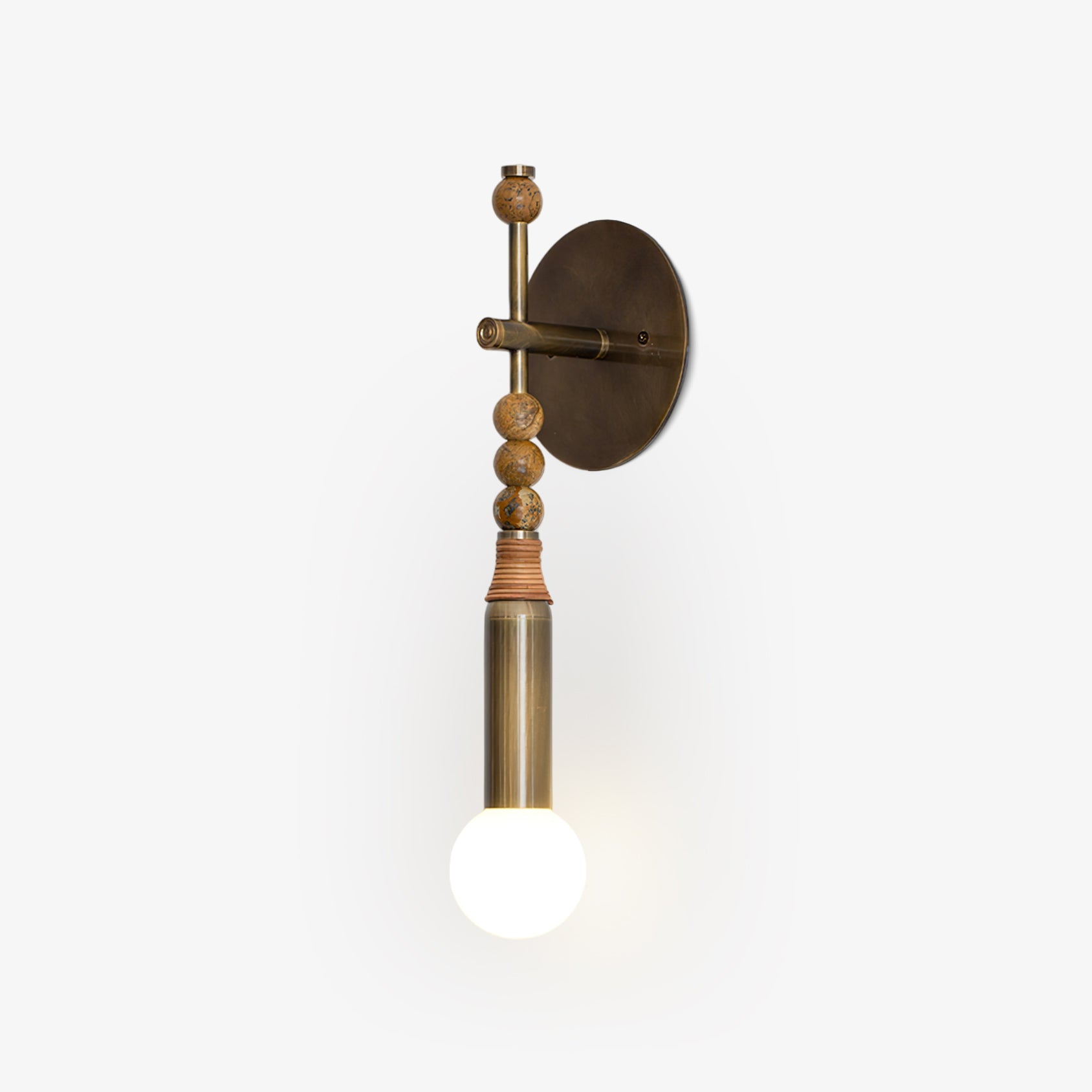 Antique Brass and Marble Statement Wall Light / ∅ 5.9" x W 4.5" x H 18.9" / Antique Brass & Brown Marble
