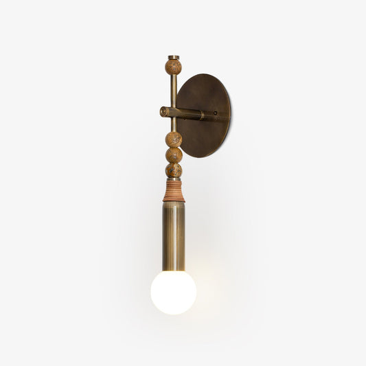 Antique Brass and Marble Statement Wall Light / ∅ 5.9" x W 4.5" x H 18.9" / Antique Brass & Brown Marble