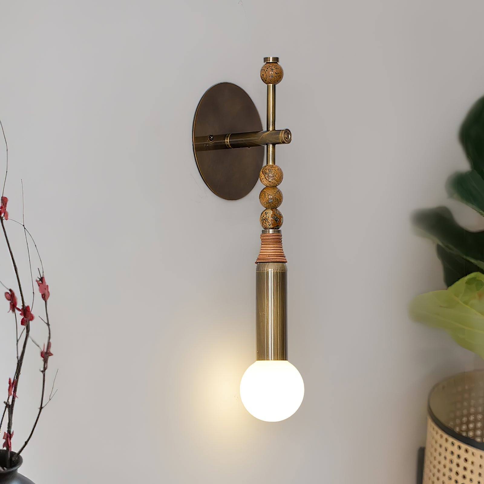Antique Brass and Marble Statement Wall Light / ∅ 5.9" x W 4.5" x H 18.9" / Antique Brass & Black Marble