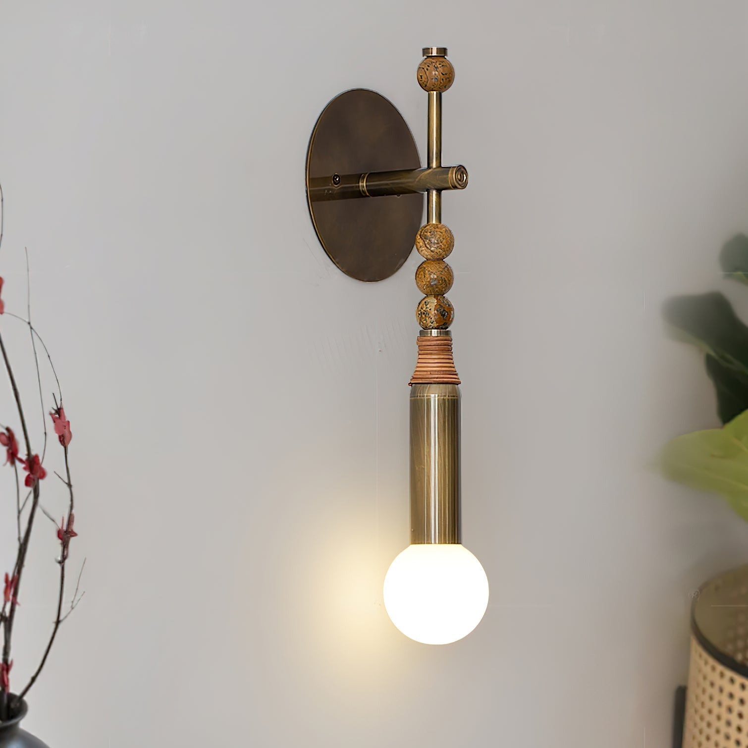 Antique Brass and Marble Statement Wall Light / ∅ 5.9" x W 4.5" x H 18.9" / Antique Brass & White Marble