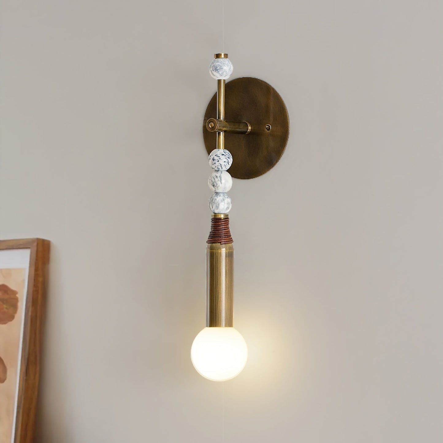 Antique Brass and Marble Statement Wall Light