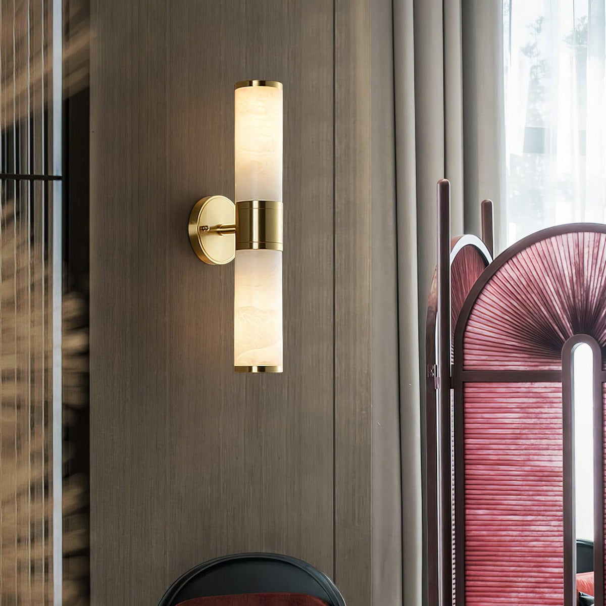 Antique Brass Double Alabaster Wall Light