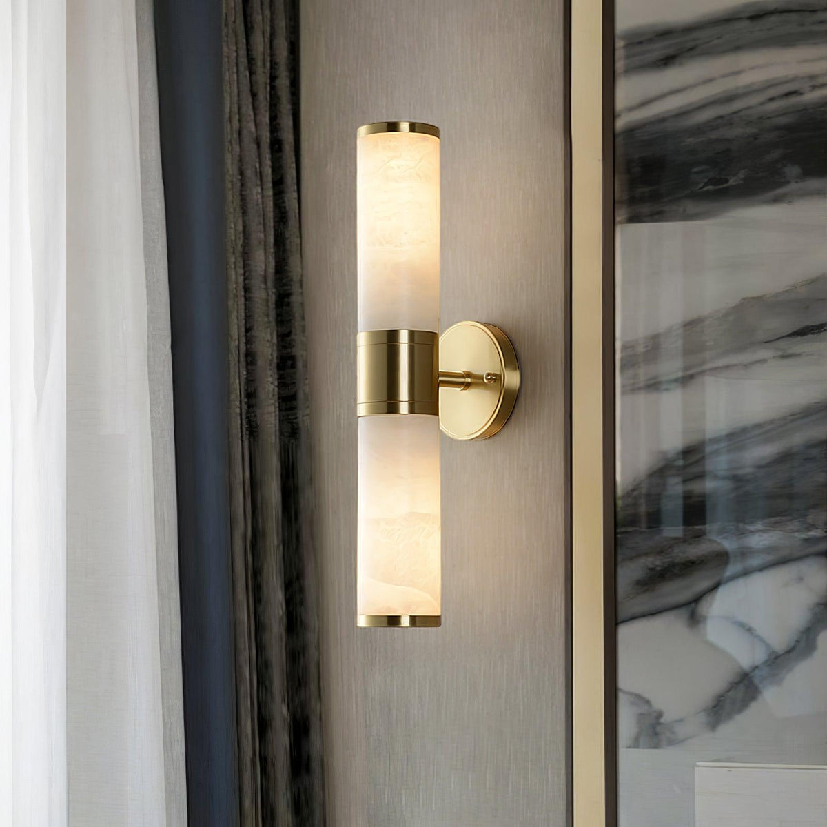 Antique Brass Double Alabaster Wall Light