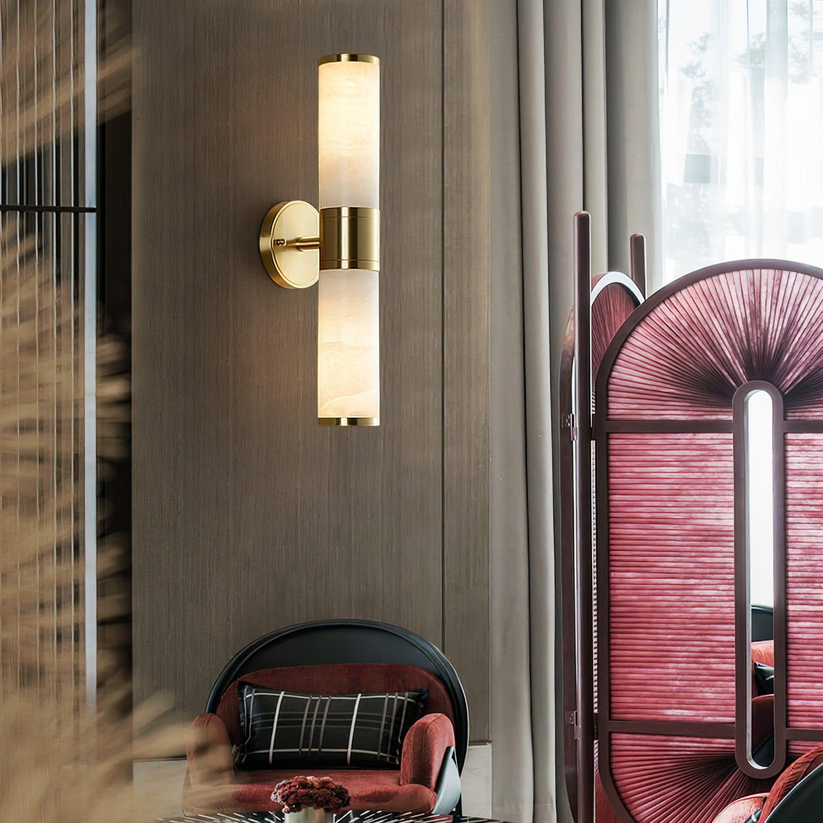 Antique Brass Double Alabaster Wall Light