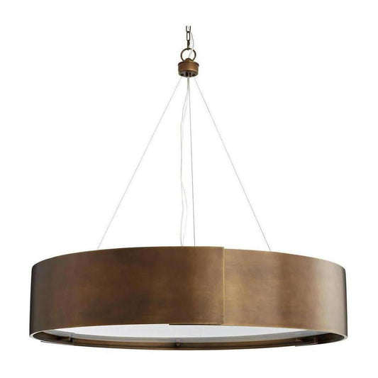 Antique Brass Drum Chandelier with Frosted Diffuser / Large