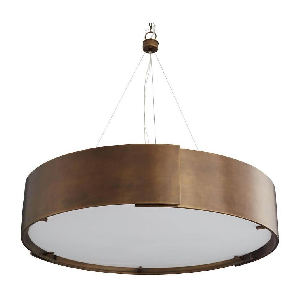 Antique Brass Drum Chandelier with Frosted Diffuser