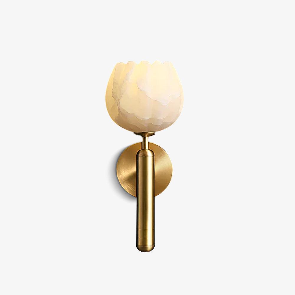 Brass and Alabaster Botanical Wall Light / ∅ 5.1″ x H 12.2″/ Dia 13cm x H 31cm / Brass