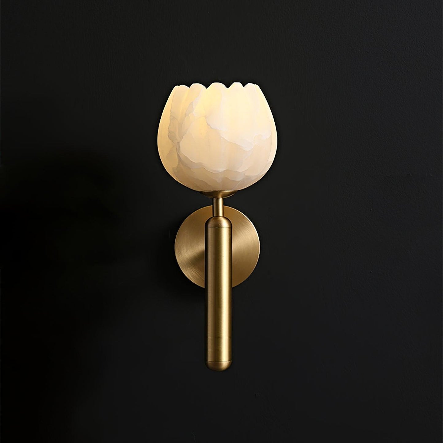 Brass and Alabaster Botanical Wall Light / Set of 2 / Brass