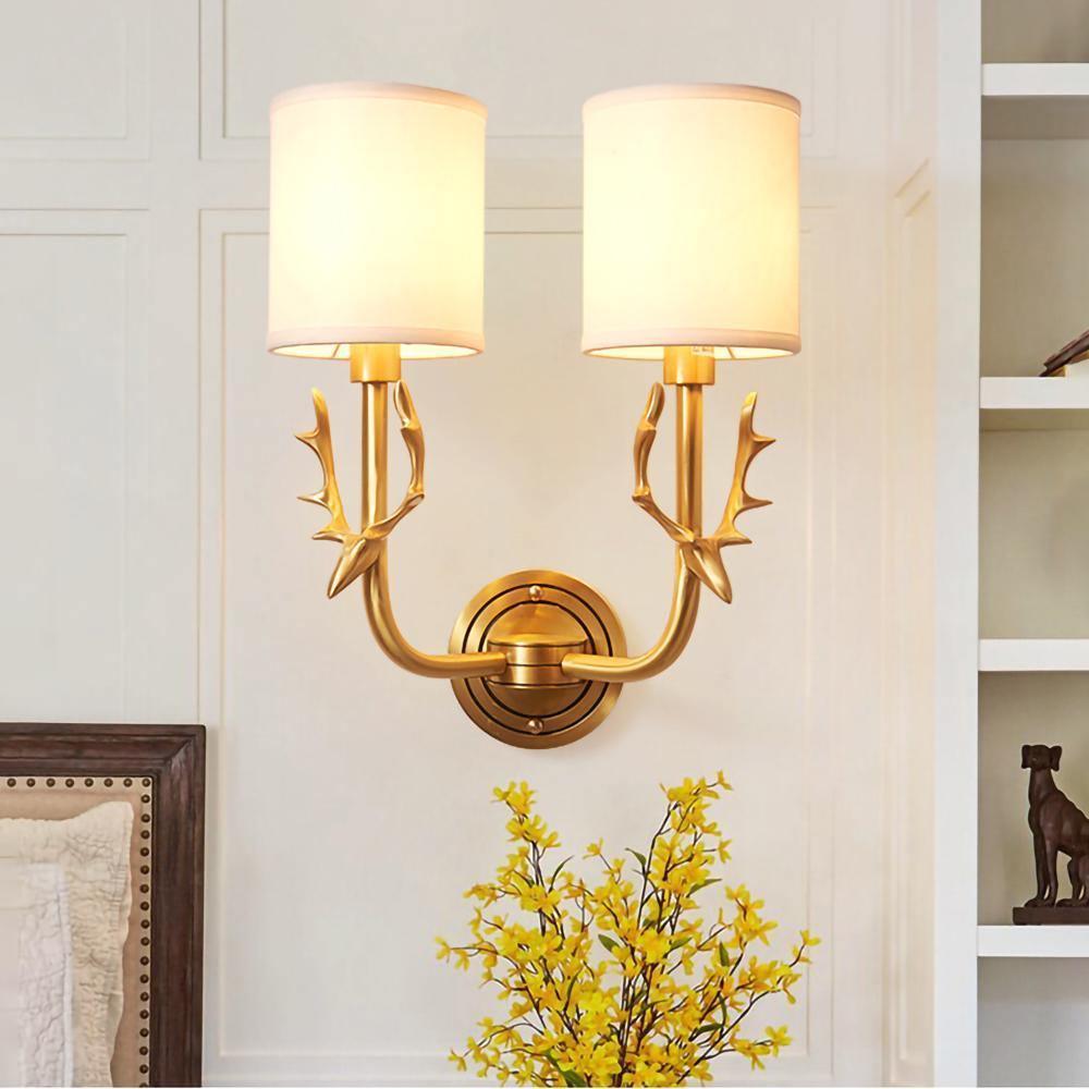 Brass Deer Head Two-Light Wall Sconce / ∅ 5.1″ x H 15.4″ / Dia 13cm x H39cm / Blackened