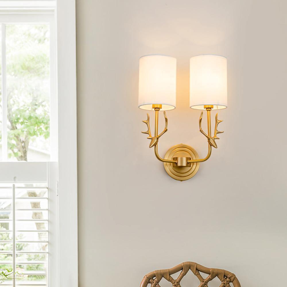 Brass Deer Head Two-Light Wall Sconce / ∅ 11″ x H 15.4″ / Dia 28cm x 39cm / Brass